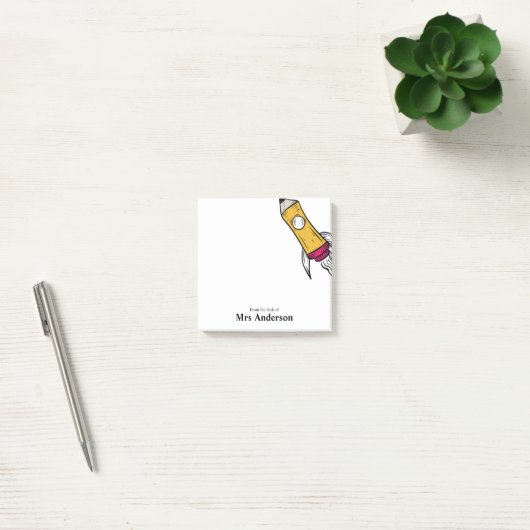 Teacher Pencil Spaceship Rocket School Post-it Klebezettel (Büro)