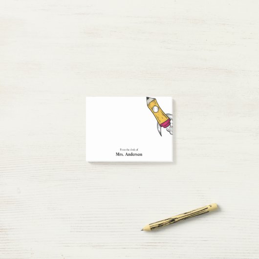 Teacher Pencil Spaceship Rocket School Post-it Klebezettel (Auf Schreibtisch)