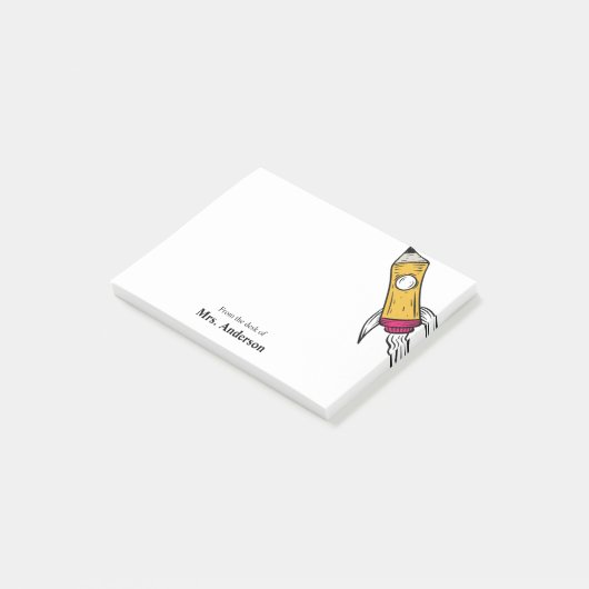 Teacher Pencil Spaceship Rocket School Post-it Klebezettel (angewinkelt)