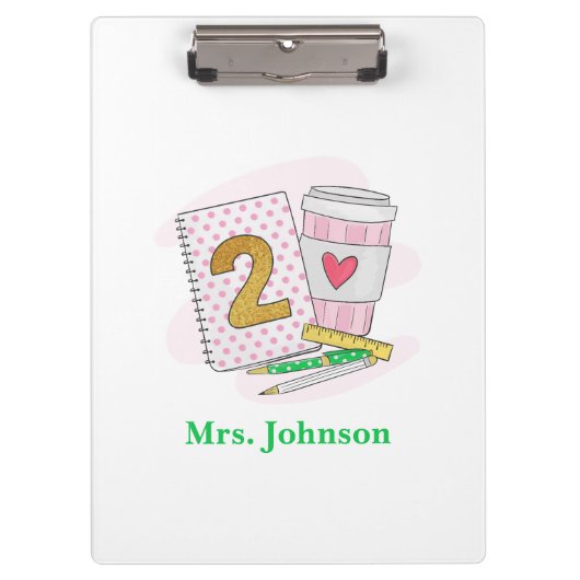 Teacher Pink Notebook-Kaffee der zweiten Klasse Klemmbrett (Vorderseite)