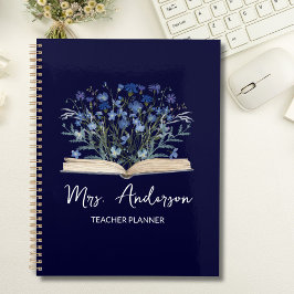 Teacher Planner Blue Wildflowers Grow From Book Planer