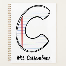 Teacher Planner with Notebook Paper Initial Planer