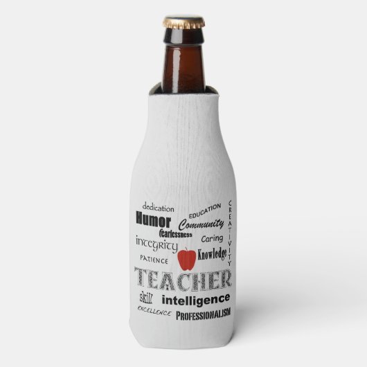Teacher Pride Text Design-Red Apple Flaschenkühler (Flaschenvorderseite)
