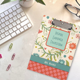 Teacher Quote Name Hübsch Floral individuell angep Klemmbrett