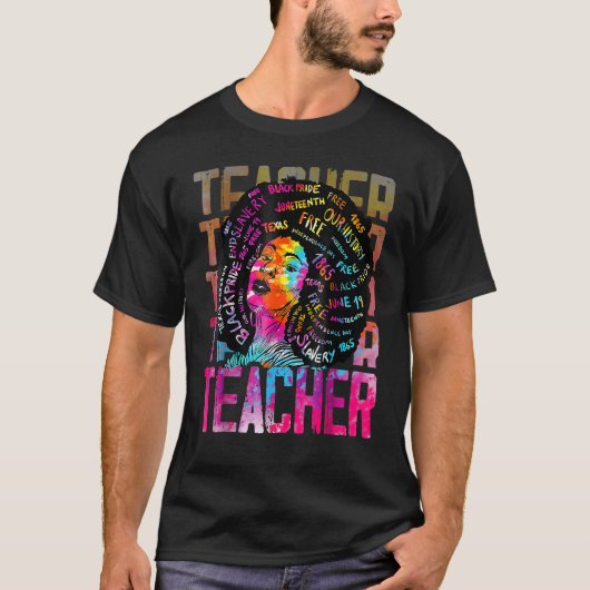 Teacher Retro Black History Month Afro Queen Black T-Shirt (Vorderseite)