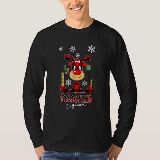 Teacher Squad Plaid Reindeer Santa Hat Teacher Chr T-Shirt (Vorderseite)