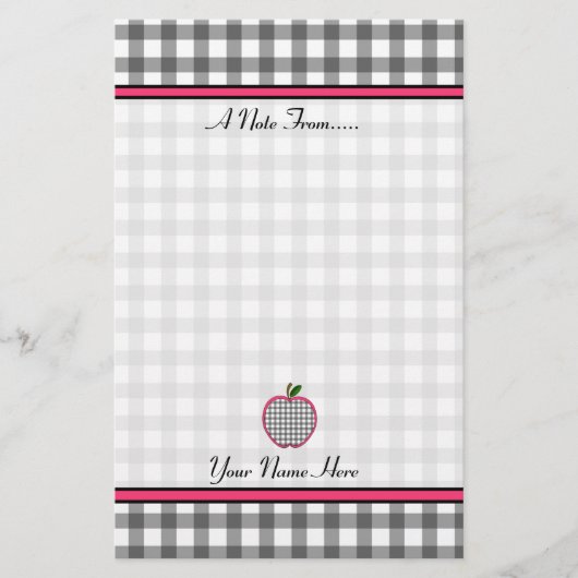 Teacher Stationery - Charcoal Gingham Apple Briefpapier (Vorderseite)
