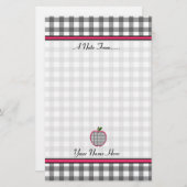 Teacher Stationery - Charcoal Gingham Apple Briefpapier (Vorne/Hinten)