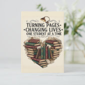 Teacher Thank You Card | Book Heart Flat Note Dankeskarte (Stehend Vorderseite)