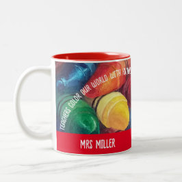 Teacher Thank You Color Our World Crayon Name Red Zweifarbige Tasse