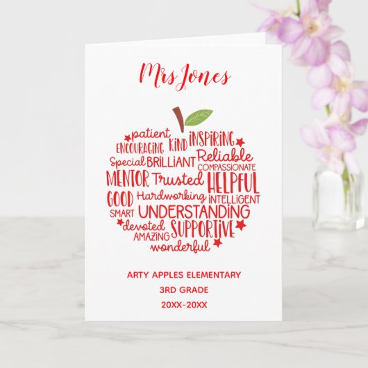 teacher thank you retirement word art apple karte (Orchidee)