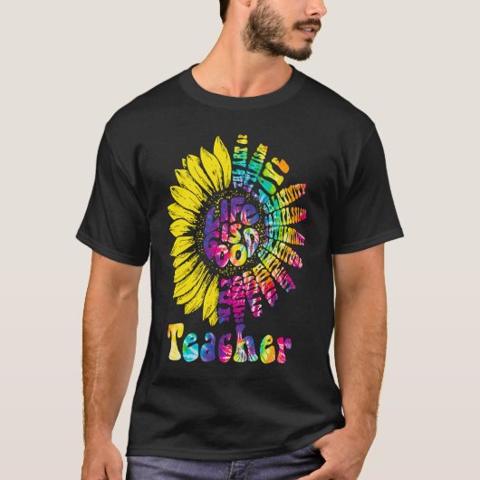 Teacher Tie Dye Teaching Daisy Sunflower Hippie Wo T-Shirt (Vorderseite)