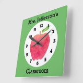 Teacher Watercolor Apple Personalized Green Class Quadratische Wanduhr (Winkel)