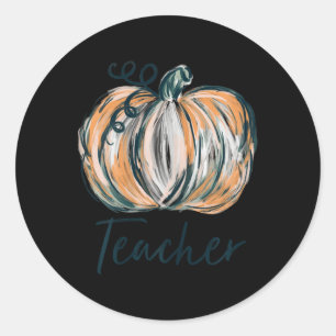Teacher Watercolor Pumpkin Fall Erntedank Hallo Runder Aufkleber