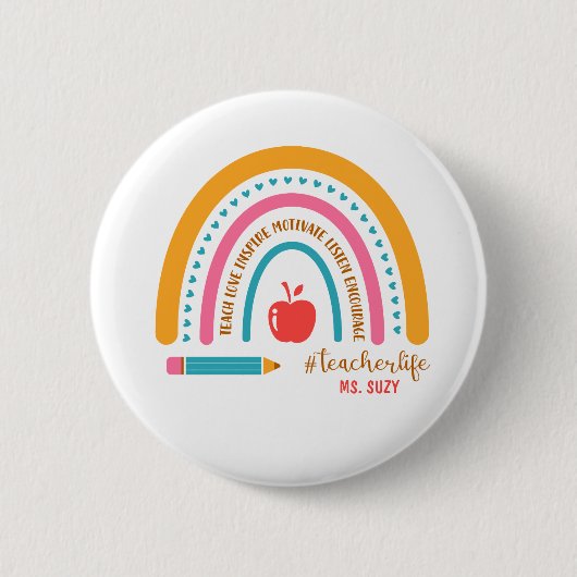#Teacherlife Rainbow Personalisiert Teacher's Name Button (Vorderseite)