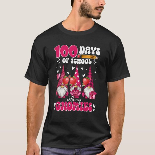 Teachers 100 Days Of School With My Gnomies Valent T-Shirt (Vorderseite)