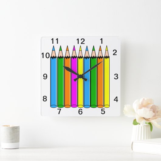 Teachers farbige Bleistift-Uhr Quadratische Wanduhr (Zuhause)