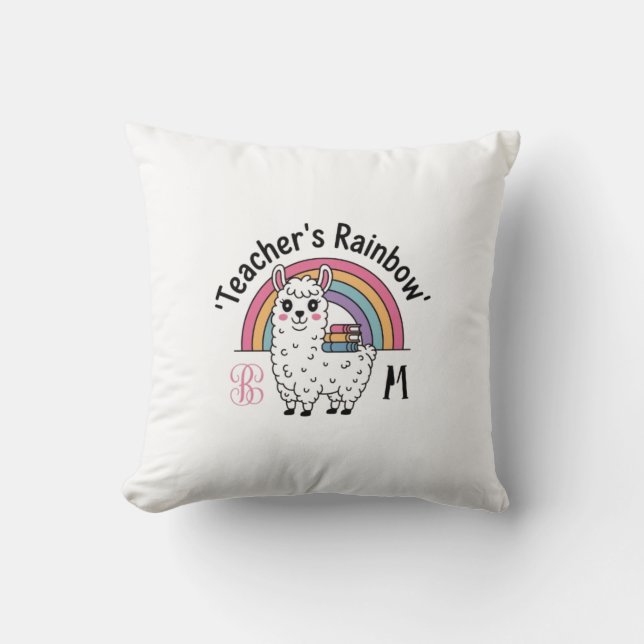 "Teacher's Rainbow" Throw Kissen - Niedlich Llama, (Vorderseite)