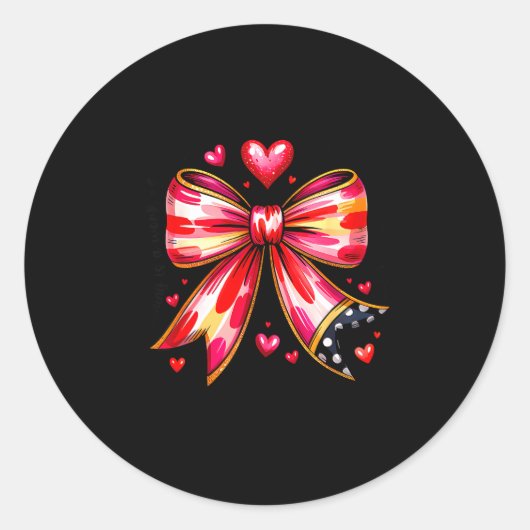 Teaching Is A Work Of Heart Pencil Bow Teacher Val Runder Aufkleber (Vorderseite)