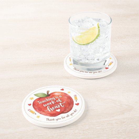 Teaching Is a Work of Heart Teacher Sandstone Getränkeuntersetzer (Seite)