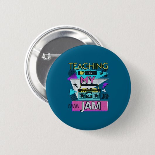 Teaching Is My Jam Funny Retro Teacher Back To Sch Button (Vorne & Hinten)