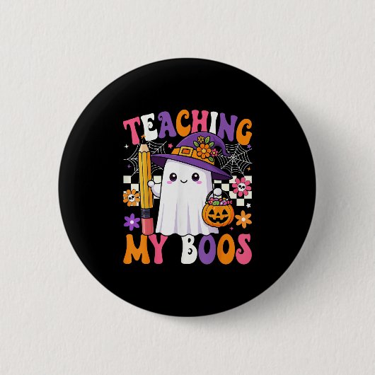 Teaching My Boos Ghost Teacher Cute Pencil Hallowe Button (Vorderseite)
