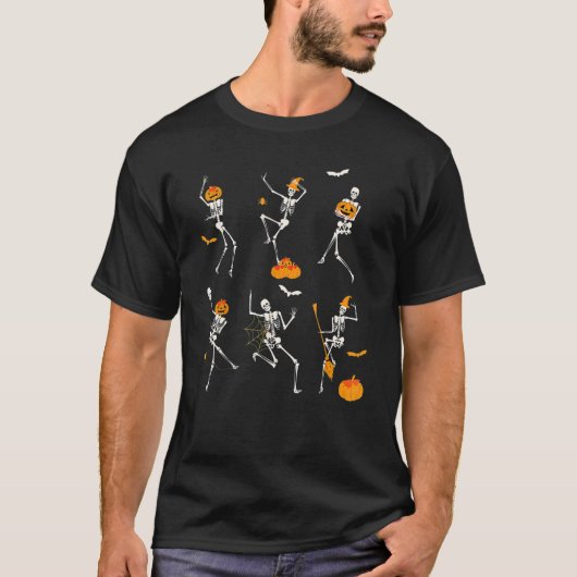 Teachsquad Retro Halloween Skeleton Dance Pumpk T-Shirt (Vorderseite)