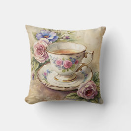 Teacup and Flowers Kissen