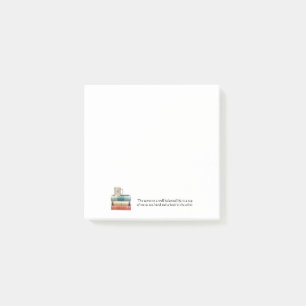Teacup auf Stapel Buch-Post-it-Zettel Post-it Klebezettel