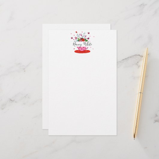Teacup-Blume personalisiert Briefpapier (Vorderseite/Rückseite Beispiel)