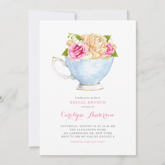 Teacup Bouquet Blume Bridal Brunch Einladung (Vorderseite)