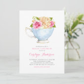 Teacup Bouquet Blume Bridal Luncheon Einladung (Stehend Vorderseite)