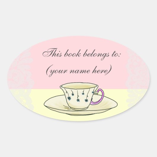 Teacup-Buchzeichen, rund Ovaler Aufkleber (Vorderseite)
