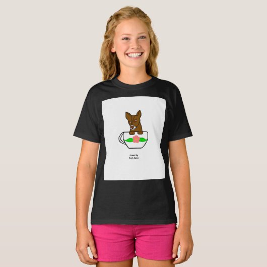 Teacup Chihuahua Girls Black Basic T Shirt (Vorne ganz)
