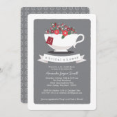 Teacup Coral Floral Monogramm Brautparty Einladung (Vorne/Hinten)