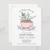 Teacup Floral Hand gezeichnet Tea-Party Kinderdusc Postkarte (Vorne/Hinten)