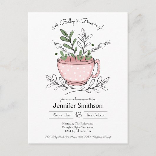 Teacup Floral Hand gezeichnet Tea-Party Kinderdusc Postkarte (Vorderseite)