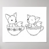 Teacup Foxes - Babys auf einer Cups-Farbseite Poster (Vorne)