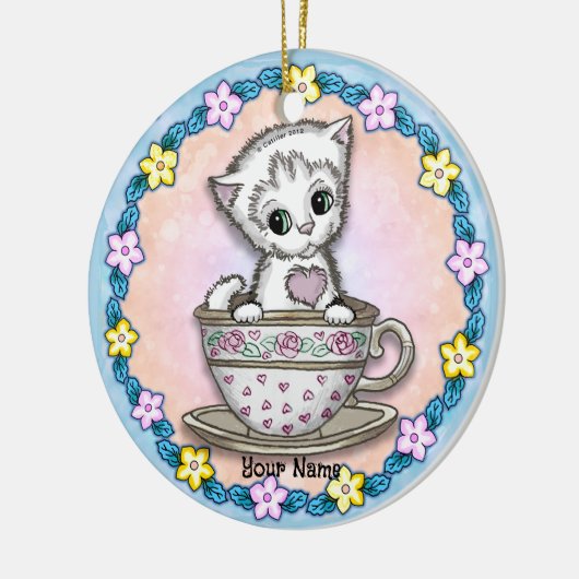 Teacup Kitten Cat Keramik Ornament (Links)