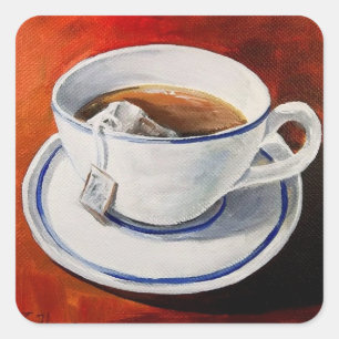 Teacup mit Teabag-Aufkleber Quadratischer Aufkleber