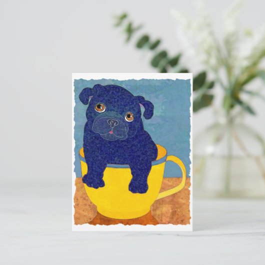 Teacup Mops Postkarte (Stehend Vorderseite)