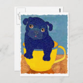 Teacup Mops Postkarte (Vorne/Hinten)