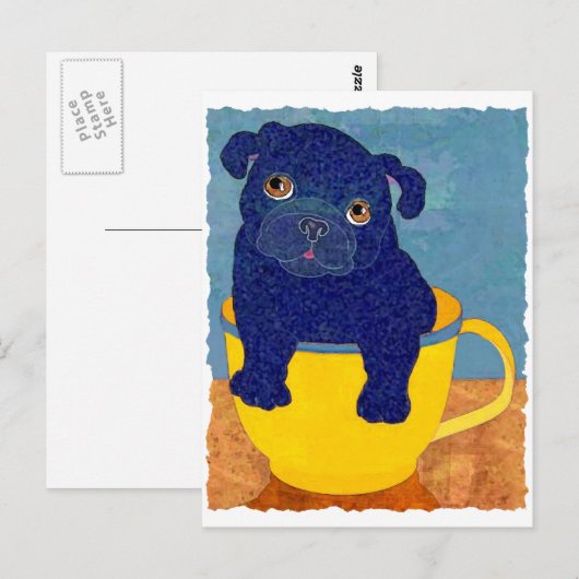 Teacup Mops Postkarte (Vorne/Hinten)