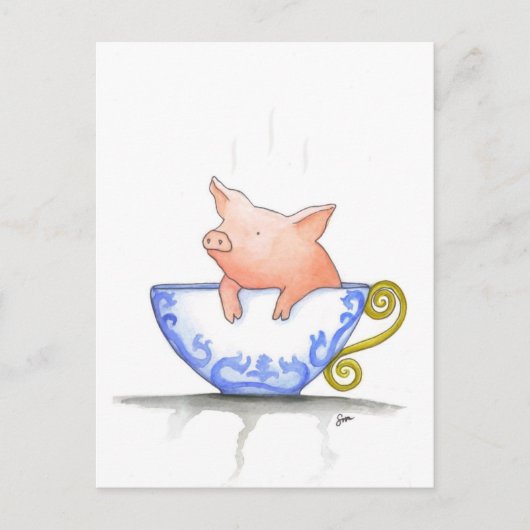 Teacup Pig Print Postkarte (Vorderseite)