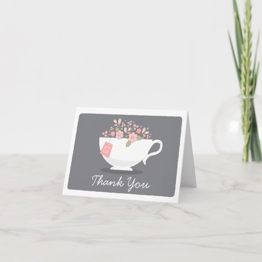 Teacup Pink Floral Thank You Card Dankeskarte (Vorderseite)