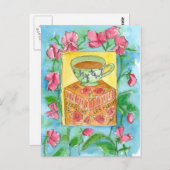 Teacup Pink Platterbsen Blume Aquarell Postkarte (Vorne/Hinten)