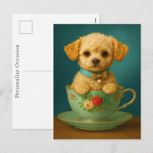 Teacup-Pudel moderne Puppy-Hundeporträt-Rosen-Kuns Feiertagspostkarte