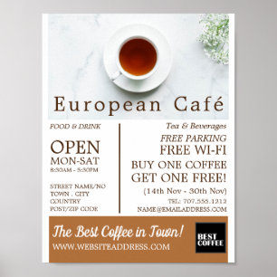 Teacup & Saucer, Barista, Café, Coffeehouse Advert Poster