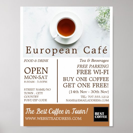 Teacup & Saucer, Barista, Café, Coffeehouse Advert Poster (Vorne)