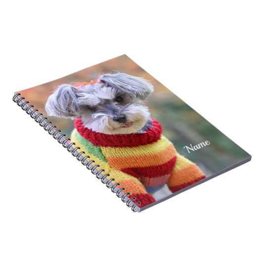 Teacup Schnauzer Welpenhund in einem Pullover Notizblock (Rechte Seite)